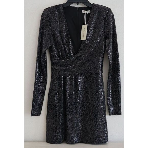 Ramy Brook A1022301 Women's Sz 4 Black Esme Sequin Long-Sleeve Mini Dress - Picture 1 of 12